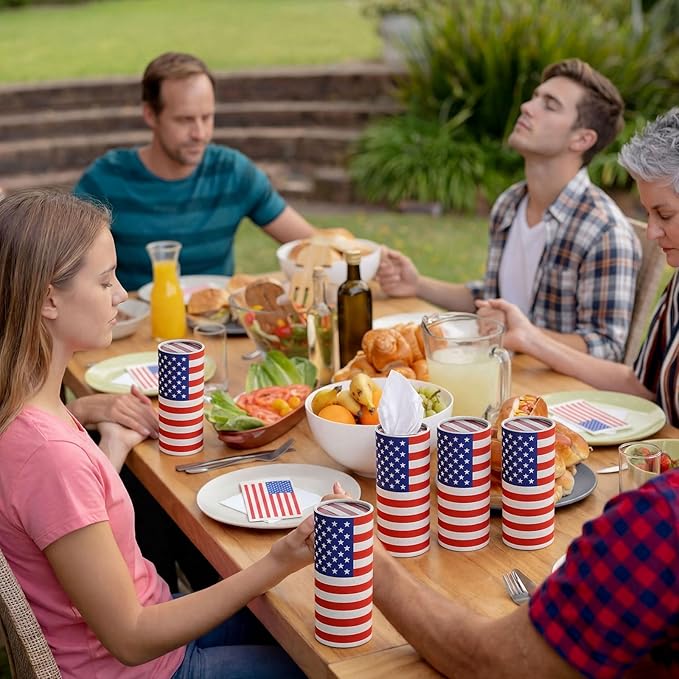 12 Pack 4th of July Flag Tissue Boxes for Car Cylinder Bulk Red Blue White Patriotic Round Cylinder Holder with 3 Ply Facial Tissues for Independence Day Travel Bathroom Office Decoration