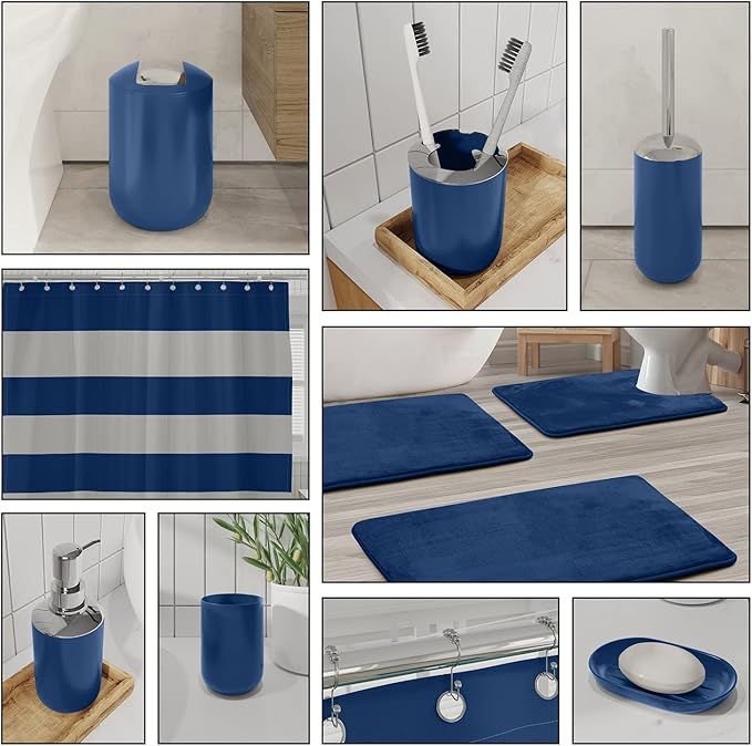 Clara Clark Bathroom Set - Navy Bathroom Accessories Set, Bathroom Sets with Shower Curtain and Rugs, 23PC Shower Curtain Set with Liner, Soap Dispenser, Soap Dish, Toilet Brush Holder, and Trash Can