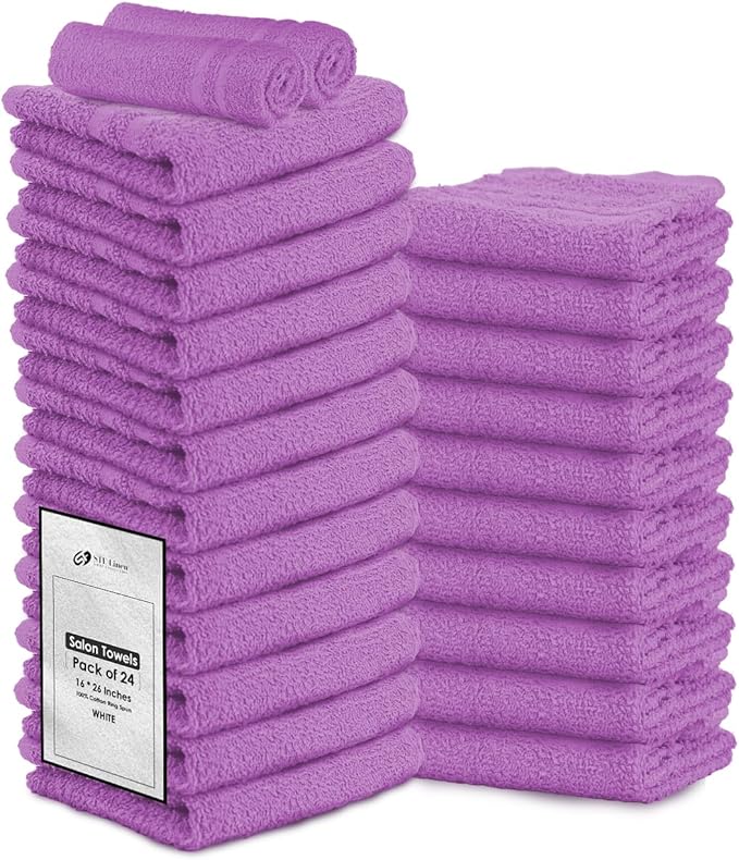 Hand Towels (Pack of 24) Purple Economy Salon Towels - 100% Cotton Spa Towel – 16 x 27 Inches Highly Absorbable, Facial, Gym, Hair Towels Face Towels Bulk (Not Bleach Proof)