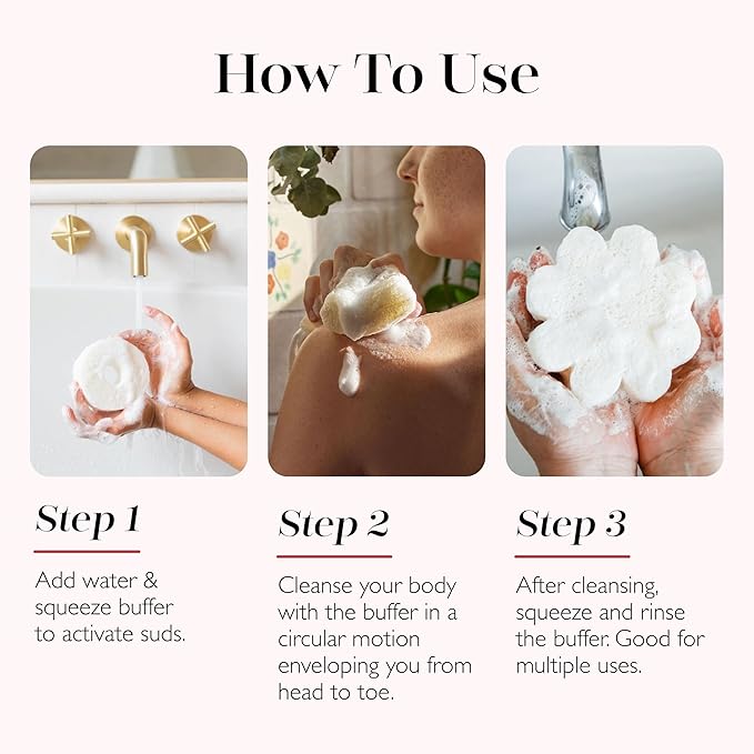 Spongelle Daisy Spongette Bulgarian Rose Wild Flower Buffer Body Scrubber | Bath & Shower Loofah for Women | Exfoliator with Body Wash Infused Sponge | 14+ uses