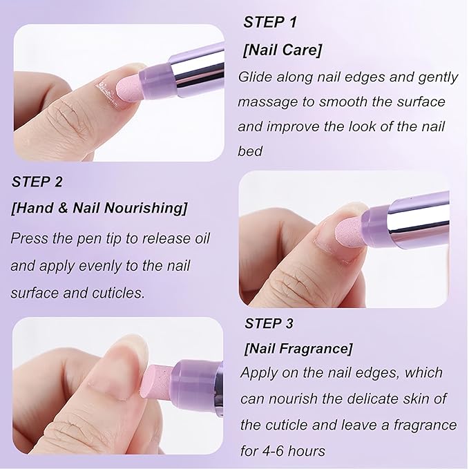 3-in-1 Nail Care Pen Set, 3Pcs Cuticle Oil Pusher Pen with Ceramic Tip, Nail Oil Pen for Dry Cuticles & Hangnails, Moisturizing Nail Conditioning Pen for Nails