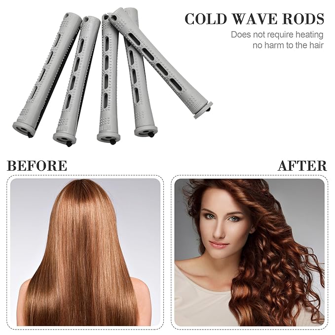 WILLBOND Hair Styling Kit: 48 Hair Perm Rods Plastic Cold Wave Rods, 2 Steel Pintail Combs, 350 Perm Papers, 6 Duck Bill Clips for Hairdressing Styling(Gray)