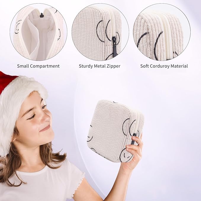 Sanitary Napkin Storage Bag, Corduroy Period Bag for Women, Cute Portable Period Pouch with Zipper, Sanitary Pads Bag Tampons Holder for Purse, First Period