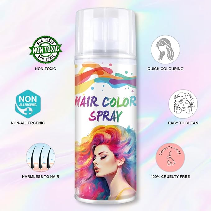 Temporary Hair Color Spray, Gray One-Time Use Hair Color Dye for Women and Kids, Disposable Natural Hair Strong Style Hair Dye-On 1-Day Washable for Cosplay Party DIY,Christmas Party, Halloween (Gray)
