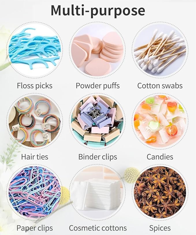 2-Pack Floss Pick Holder and Qtip Holder with One-Touch Opening, Quick Refill for Floss Picks, Cotton Swabs, Balls, Pads - Bathroom Organizers and Storage, Vanity Makeup Storage Organizer