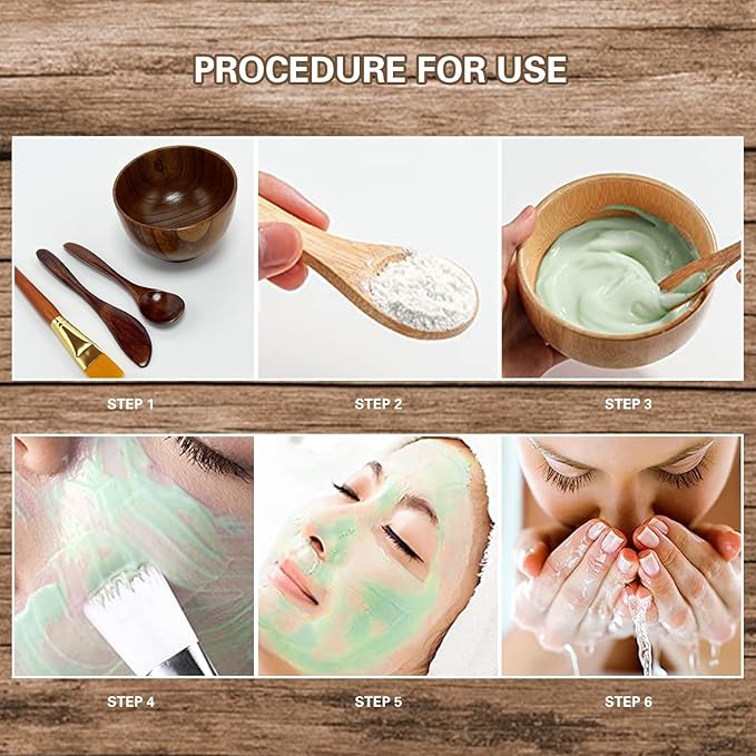Skincare Face Mask Mixing Bowl Set,Makeup Skin Care Products for Clay Mask,Home DIY Beauty & Personal Care Tools Kit Wood Bowl,Spatula,Spoon,Brush,Facial Headband,Wrist Washband