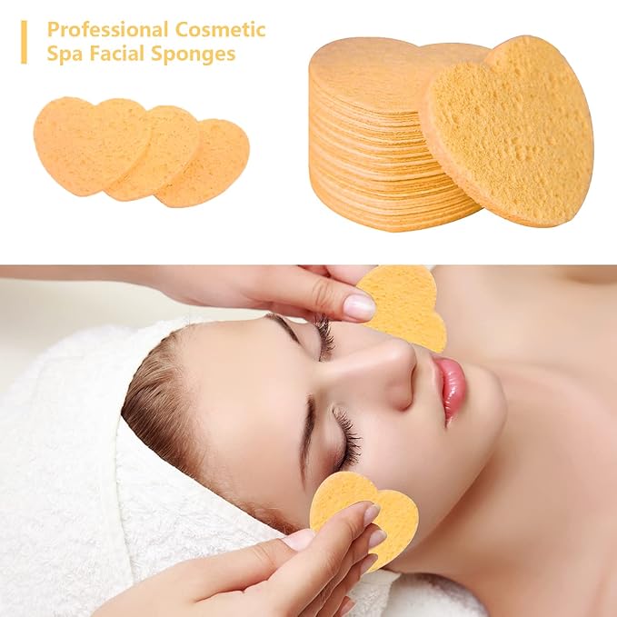 50-Count Facial Sponges Compressed, 100% Natural Cellulose Face Sponge Professional Cosmetic Spa Sponges for Face Cleansing, Exfoliating Mask, Makeup Removal for Travel and Home, Deep Yellow