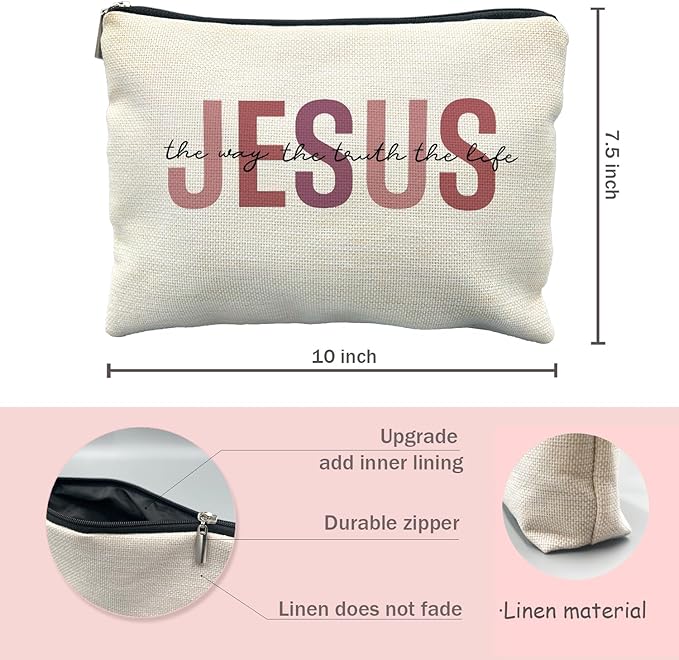 Jesus Cosmetic Bag - Christian Makeup Bag for Women & Girls, Bible Verse Design