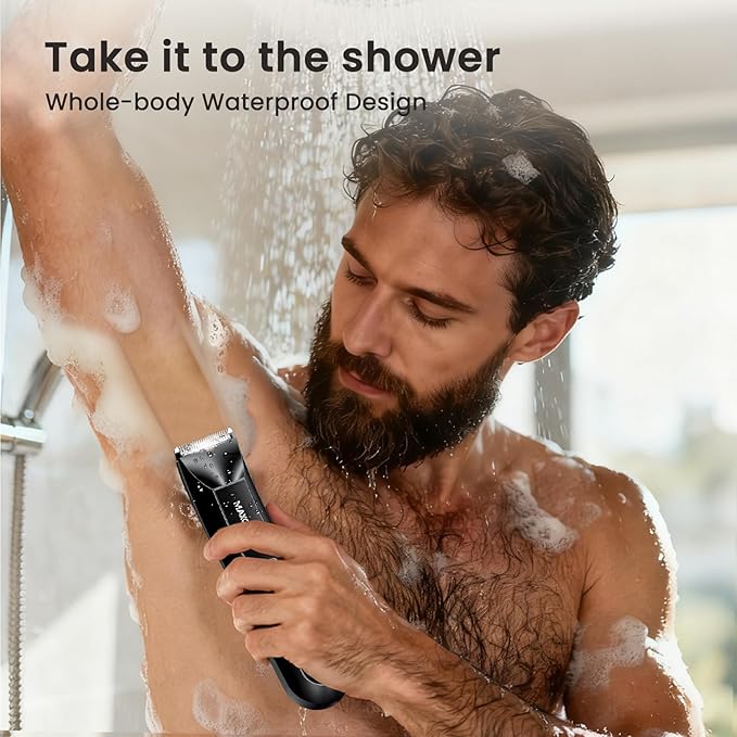 Manscape 3-In1 Body & Pubic Hair Trimmer for Men, IPX7 Waterproof Ball & Groin Shaver with LED Light, Electric Razor with Travel Pouch & USB Rechargeable, Gifts for Men (Black)