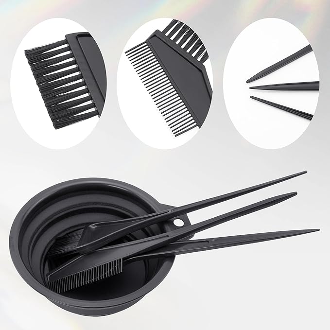Quacc Hair Coloring Dyeing Kit, 4 PCS Hair Dye Brushes Tools Color Mixing Bowl and Brush for DIY Home Salon (Black)