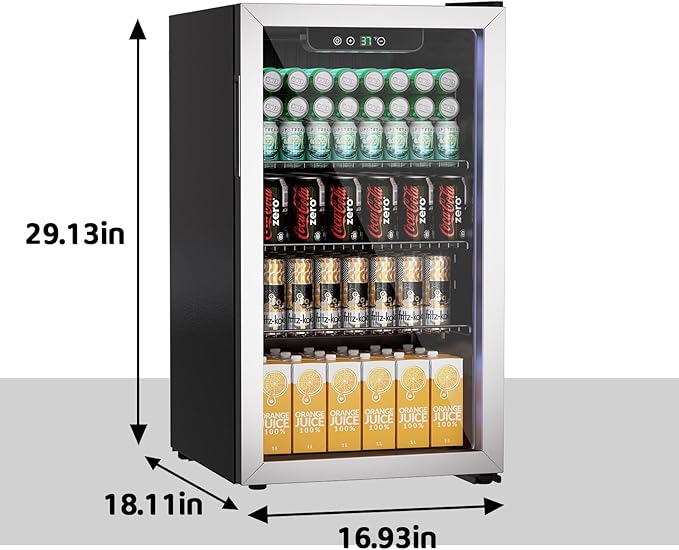 3.0 Cu.ft Beverage Refrigerator Cooler, 105 Can Mini Fridge with Glass Door, Digital Temperature Display for Soda, Beer or Wine For Office Bar with Adjustable Removable Shelves
