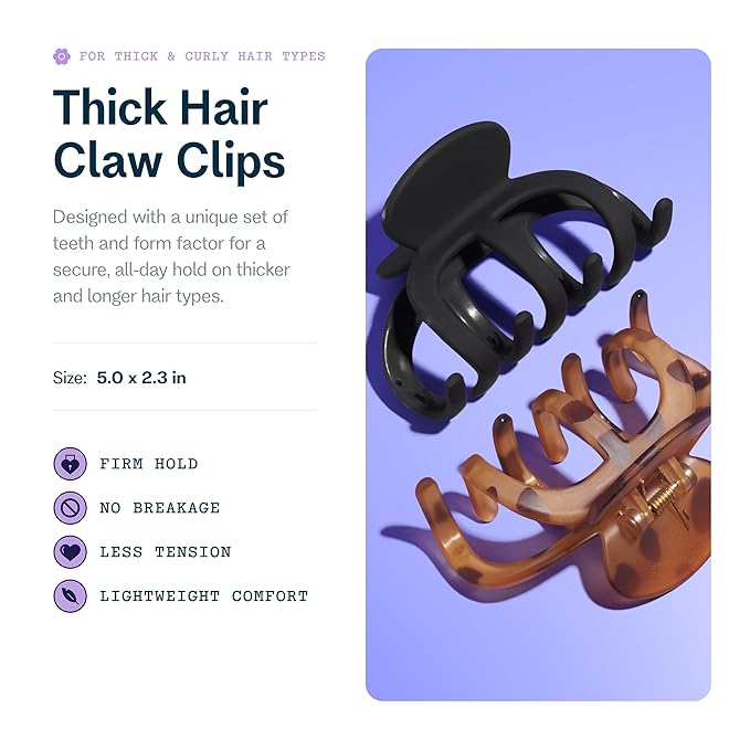 Gimme Beauty Thick Hair Claw Clips - Durable, No-Slip Design for Curly & Textured Hair - Made from Strong & Break-Resistant Recycled Plastic - Black & Tortoise