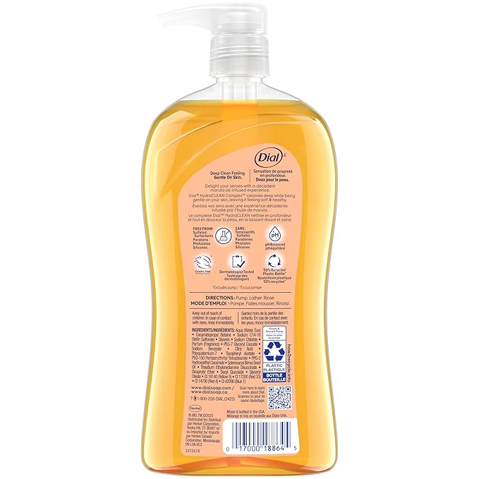 Dial Body Wash,Pamper & Indulge Marula Oil,32 Fl Oz,Hydraclean Complex & Vitamin E,Gentle,Leaves Skin Feeling Nourished,Dermatologist-Tested,No Parabens-& Sulfates,(Pack of 2)