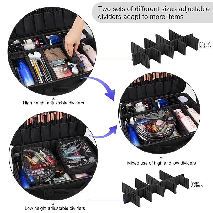 MONSTINA Extra Large Makeup Case 17 Inch Travel Makeup Train Case Professional Makeup Artist Case Nail Polish Organizer Storage Box with Two Adjustable Shoulder Strap