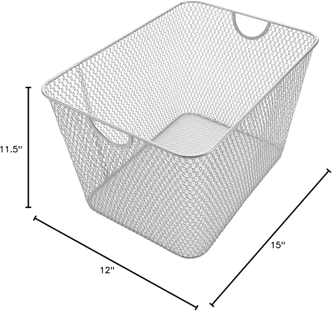 YBM HOME Kitchen Pantry Organizer Wire Basket for Shelves, Cabinets, Pantry, Countertop, Mesh Open Storage Bin Metal Basket for Organizing Food Supplies 14 x 10 x 9, Silver