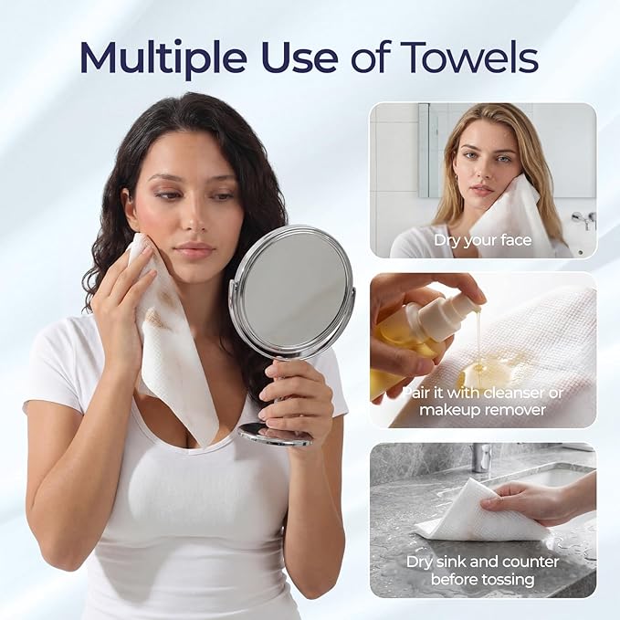 ECOLOOK Disposable Face Towel XL-10"x12" Upgraded Thick Facial Towels, Ultra Soft Clean Face Towels Disposable, 60 Count & 90 GSM, Ideal for Sensitive Skin-2 PACK