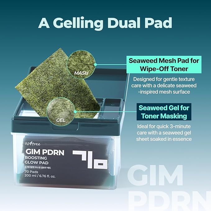 ISNTREE GIM PDRN Boosting Glow Toner Pad | Hydrating & Firming Dual-Sided Facial Pads with Korean Seaweed (GIM) PDRN | Pore Tightening, Smooth Makeup Base | Korean Skin Care, 70 Pads (1 Pack)