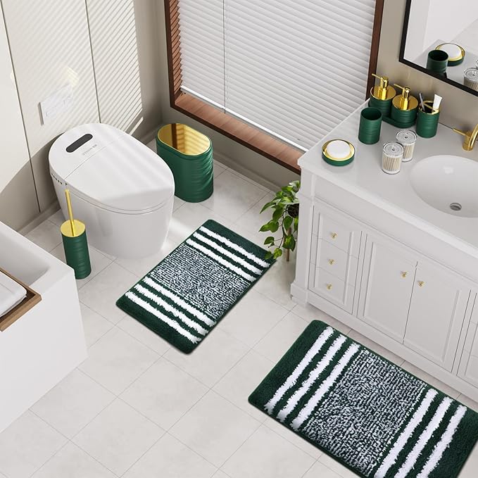 Bathroom Set - Bathroom Sets with Shower Curtain and Rugs, 25PC Bathroom Accessory Set, Green Bathroom Accessories Set with Trash Can, Soap Dispensers