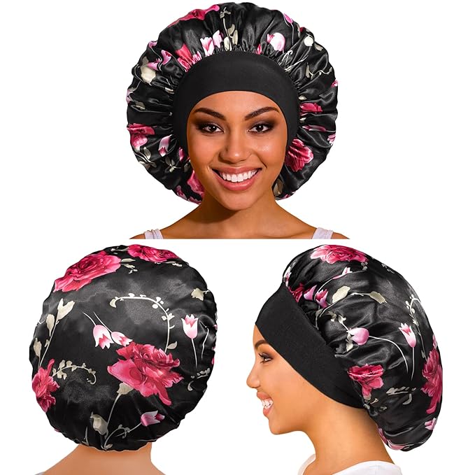 5 Pack Satin Bonnet Silk Bonnet for Sleeping Women, Hair Sleep Bonnets for Women, Wide Soft Band Large Sleep Cap for Curly Hair Braids