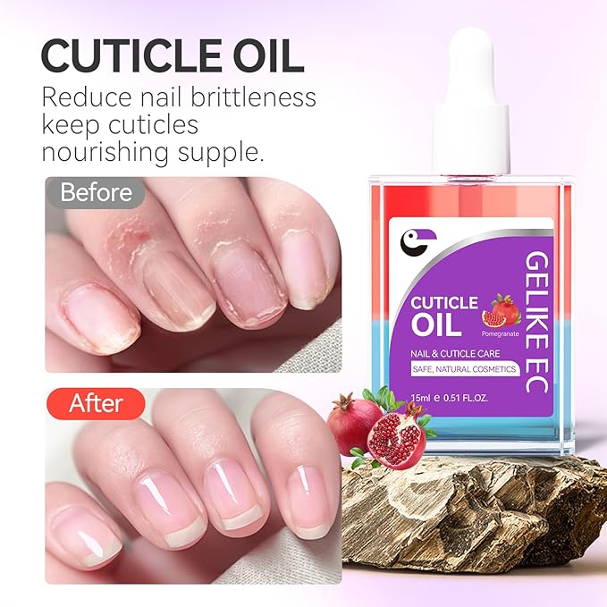 gelike ec Cuticle Oil for Repair Nails Pomegranate Smells Nail Treatment for Growth and Strengthen - Growth Oil Quick Dry Nail Care Moisturize Dry Damaged Salon and Home 15ML LARGE CAPACITY