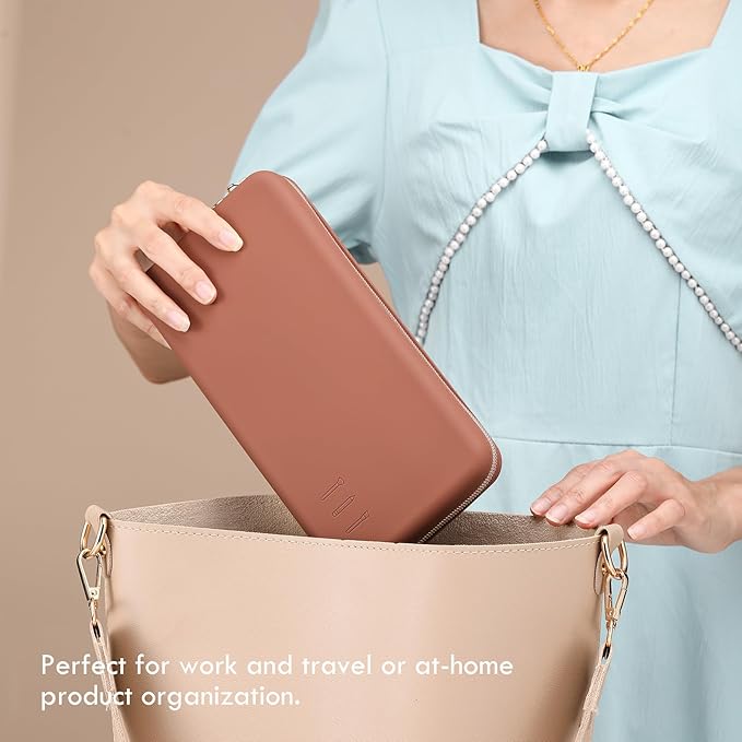 FVION Zipper Makeup Brushes Bag For Travel, Large Silicone Makeup Brush Holder, Make Up Brushes Pouch Case for Makeup Tools - Brown
