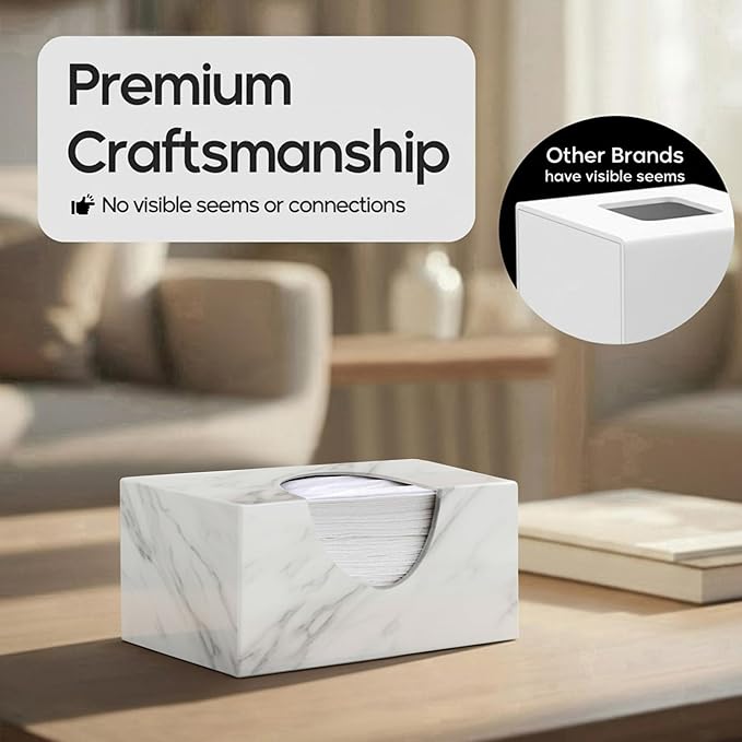 Tissue Box Cover Rectangle - Tissue Box Holder Rectangular - Compatible with Puffs - Acrylic Marble Bathroom Accessories Decor