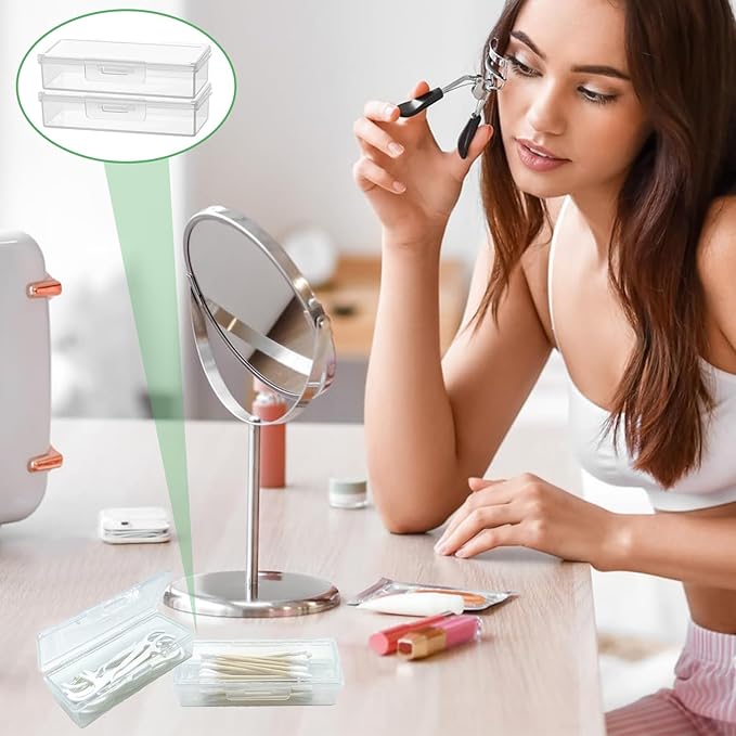 Cotton Swab Holder for Travel, 4 Pcs Portable Small Dental Floss Holder Clear Plastic Cotton Pad Holder, Travel Floss Picks Case with Dustproof Lid for Bud Hair Ties Floss