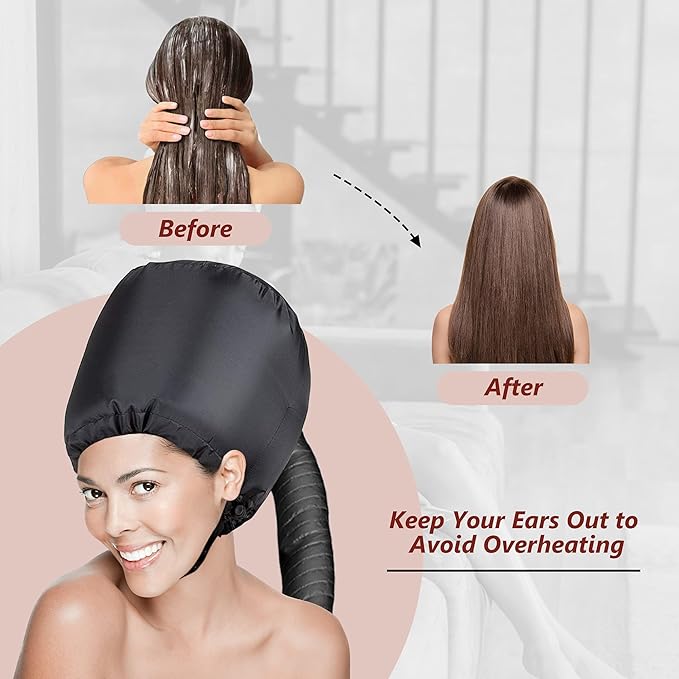 Hair Dryer Bonnet Accessories Adjustable Portable Hooded Hair Dryer for Hair Styling, Hair Color, Hair Condition and More - Black