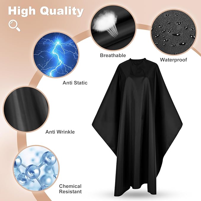 Hair Cutting Cape with Adjustable Snap Closure, Professional Barber Cape, Haircut Salon Supplies for Men and Women - 57" x 51"(Black)