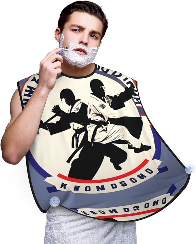 Taekwondo Design Print Beard Bib Apron For Men, Beard Hair Catcher For Men Shaving Trimming,Beard Cape Cloth
