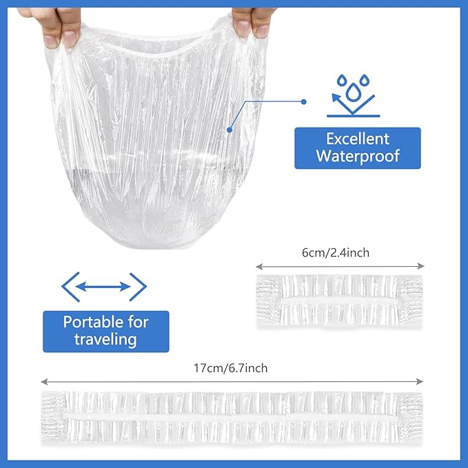 MORGLES 50 Pcs Ear Covers for Shower with 80 Pcs Shower Caps, Waterproof Ear Covers and Large Disposable Plastic Caps for Bathing, Hair Dye, Conditioning in Home Hotel Travel