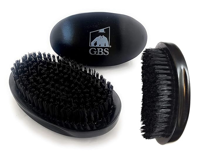 G.B.S Military Style Dual Bristle Beard and Hair Brush - Hi-Gloss Wood, Animal-free Vegan Bristles, Over 2,000 Firm Bristles for Daily Grooming (BLACK)
