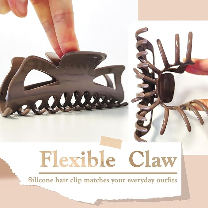 5.5” Large Mello Claw Clips for Long Thick Hair, Silicone Flexible Hair Clips for Women, Soft Jaw Clips (Latte-4pcs)