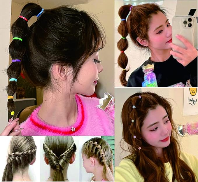 2000 PCS Hair Bands, Elastic Hair Band, Mini Hair Rubbers Ties for Girls Ponytail Hair Accessories, Soft Elastic Bands Non-Slip Small Hair Ties, with 2 PCS Topsy Tail Hair Tools. (multicolored)
