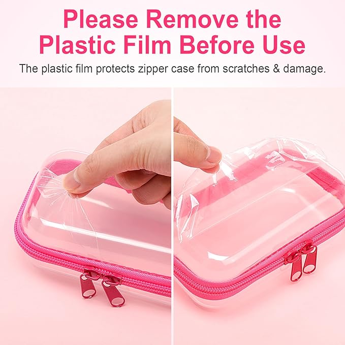 Hoolerry 4 Pcs Hard Clear Zipper Case Makeup Bags Plastic Zipper Pouch Transparent Storage Box Containers for Cosmetics, Snacks, Building Blocks, Puzzles(Clear,5 x 3 x 2 in,Fluorescent)