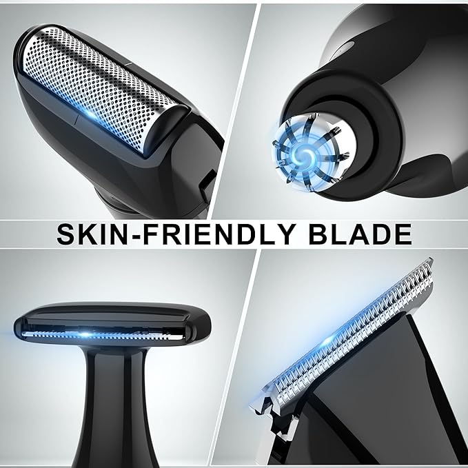 Hatteker Upgraded Mens Electric Back Shaver Body Grooming kit Body Trimmer Facial,Arm,Chin Beard Trimmer Cordless Hair Clipper with Adjustable Extension Handel Waterproof LED Display