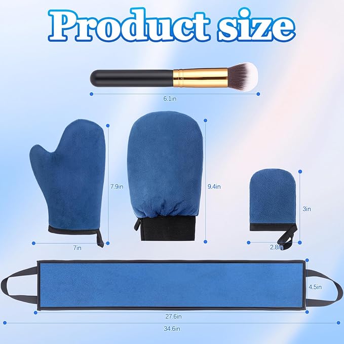 Boao 5 Pieces Self Tanning Mitt Applicator Kit, Includes Tanning Mitt, Exfoliating Glove, Mini Face Glove, Back Lotion Applicator, and Large Brush Makeup (Navy Blue)