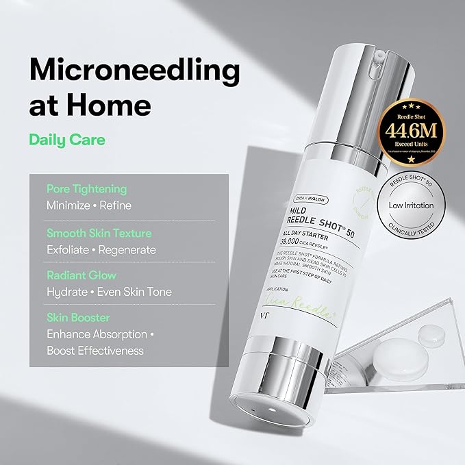 VT COSMETICS CICA Reedle Shot 50, Spicule Microneedling Serum for Pore Care & Exfoliation, Exosome, Centella Asiatica for Glass Skin, Smooth Texture, Korean Liquid Skin Booster (1.69 Fl Oz / 50ml)