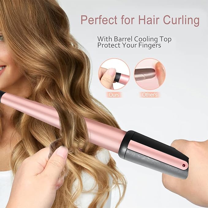 Hair Curling Wand, 0.5-1Inch Tapered Curling Iron, Professional Ceramic Hair Curler Wand with Heat-Resistant Glove, Dual Voltage (Pink)
