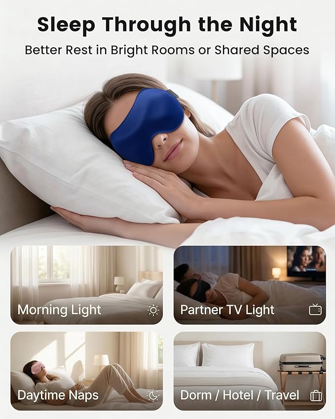 Sleep Mask for Men Women 3 Pack: 100% Blackout Eye Masks for Sleep - Zero Eye Pressure Eye Cover for Lash Extensions - Sleeping Mask for Airplane Travel Essentials Night