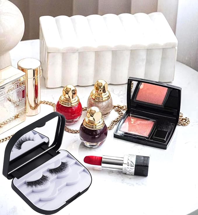 False Eyelash Storage Case with Mirror Lash Organizer Holder Box Empty Makeup Cosmetic Travel Case and 3 Pari Strip Lash Container (Black)