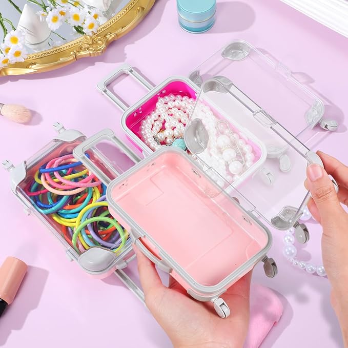 Sosoport 4pcs False Eyelash Storage Box Simulation Trolley Case Makeup Case Mini Luggage False Eyelash Tray Makeup Tool