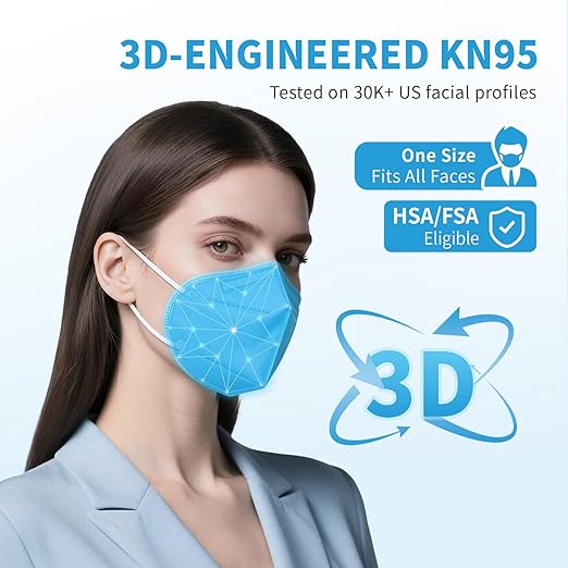 akgk KN95 Face Mask 50 PCS, Breathable Protection Masks, 5-Ply KN95 Blue Masks, Cup Dust Safety Masks