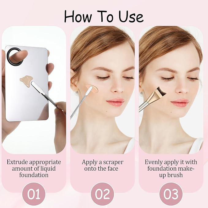Makeup Mixing Palette, Stainless Steel Cosmetic Makeup Palette with Spatula and Brush Make Up Artist Foundatio Tool for Facial Cosmetic, Nail Art, Pigment Blending