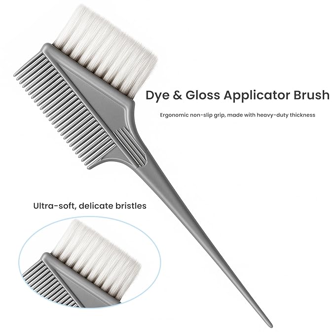 GRIMSON 2-in-1 Hair Color Brush Set - Professional Dual-Sided Coloring Brush & Comb for Salon & Home Use - Even Application for Highlights, Root Touch-Ups & Full Color (3-Piece Set)