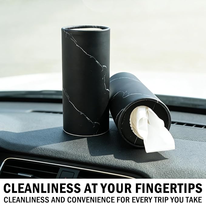 4PCS Car Tissue Holder with 50 Facial Tissue,Minimalist Round Car Tissues Cylinder for Cars Cup Holder Quick Access,Universal Cars Kleenex Cylinder for Most Vehicles