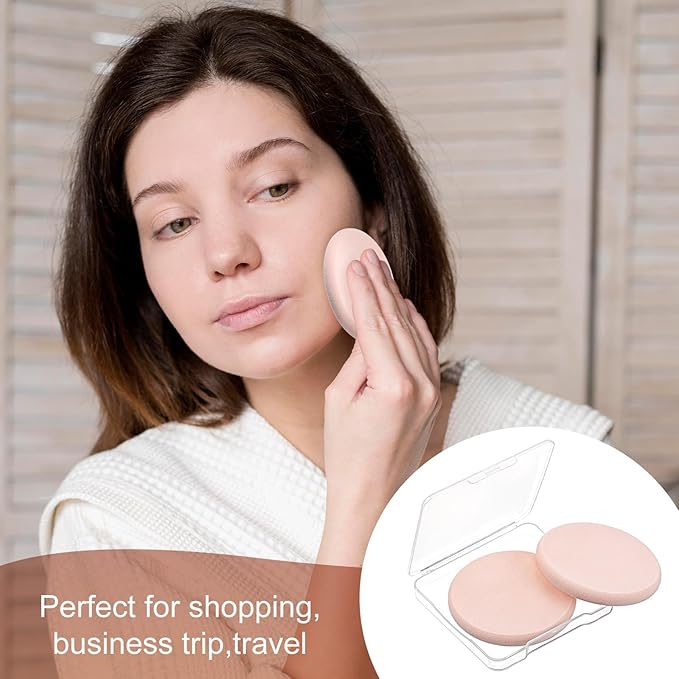2Pcs Round Makeup Sponges for Foundation with 1 Travel Case, Face Sponge Foundation Sponges, Cosmetic Sponge for Makeup, Sponge-Replacement for Cosmetic, Sensitive and All Skin