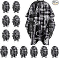 Barber Cape - 12pcs Waterproof Hair Cutting Cape with Snap Closure, Anti-Static Salon Apron for Women, Men, Kids - Professional & Home Use White and black pattern