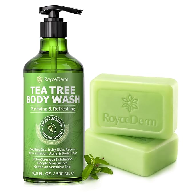 Roycederm Tea Tree Body Wash & Bar Soap Set – Refreshing Cleanse with Tea Tree Oil & Wormwood