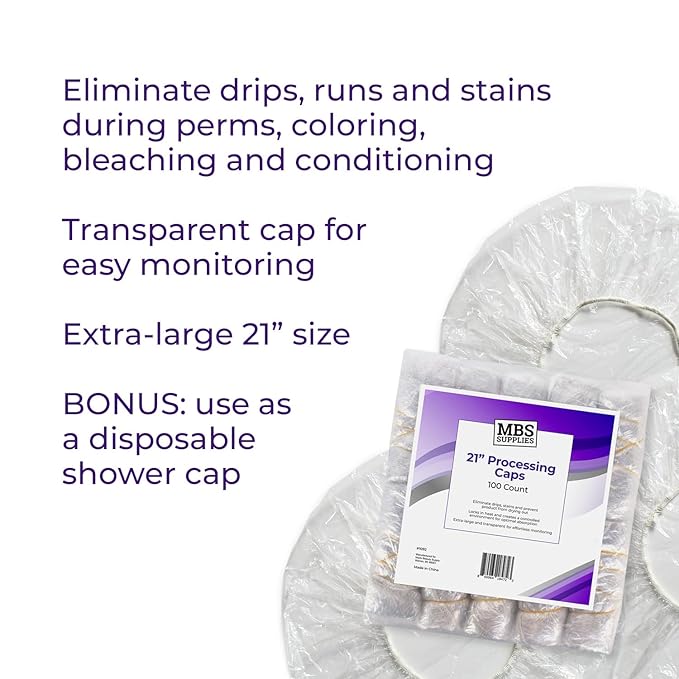 Disposable Processing Caps 21 Inch - 100 Count Bulk Pack - Clear Plastic Hair Treatment Caps for Coloring, Conditioning, Hot Oil - Salon & Home Use